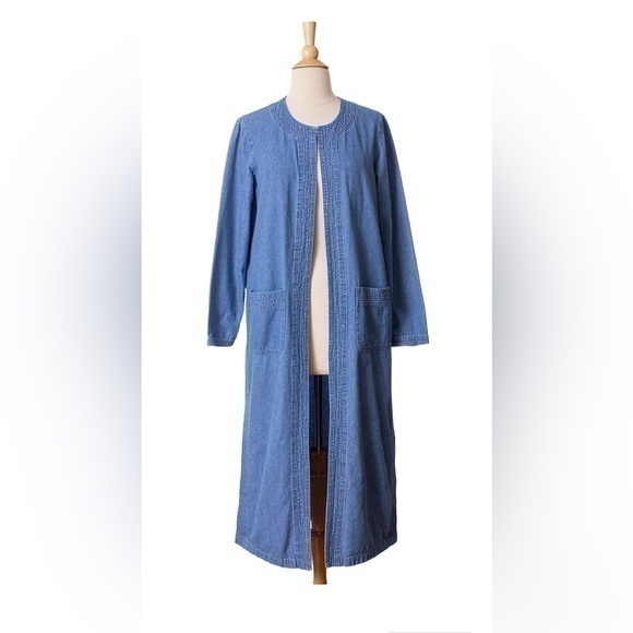 Vintage Newport News Jeanology Collection Denim Duster w/ Pockets 8 - Picture 1 of 6